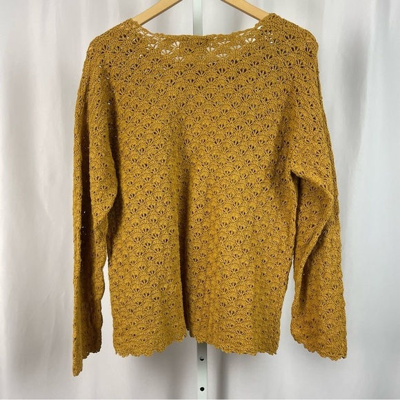 Vintage Shenanigans Knitted By Hand Ramie Small Mustard Yellow Shell Fan Stitch - Picture 2 of 6